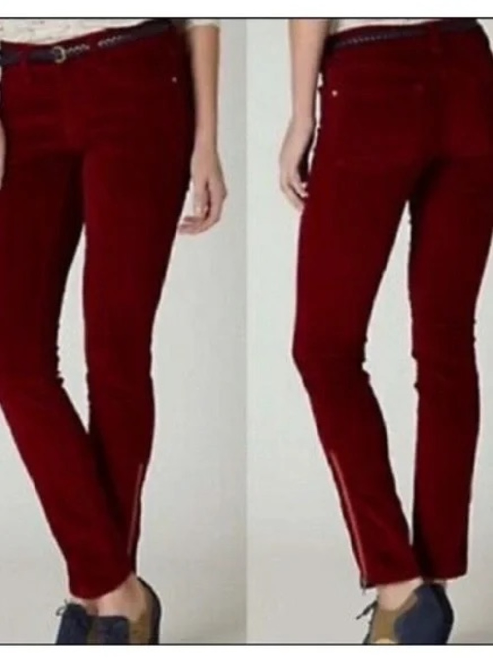 Pilcro and the Letterpress Corduroy Red Pants Side Zipper On The Bottom Sides
